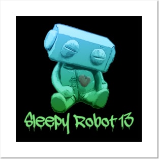 Sleepy Robot 13 Green Ombre Logo Posters and Art
